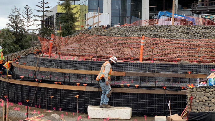 gabion wall jobsite at oyster point