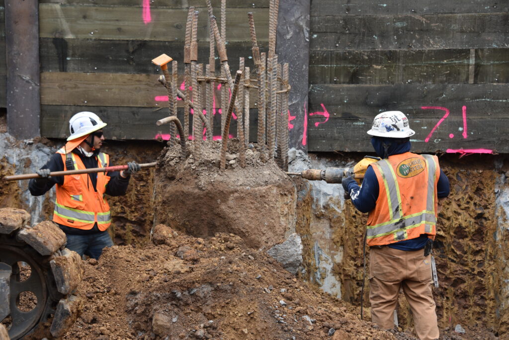 Construction workers on a job site working